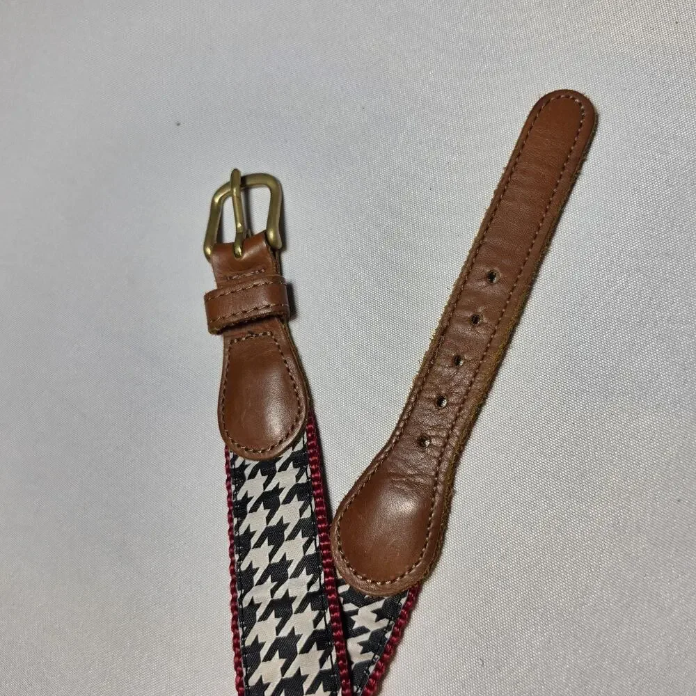 Preston Ribbon Belt Boys 20 Multicolor Leather Fabric Houndstooth Buckle USA